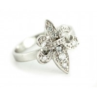 Ring – 12 PCS Finger Rings - 925 Sterling Silver - Fleur de Lis Charm with Austrian Crystals - RN-PRG9098